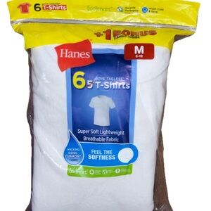 Hanes Shirt Boys Large 12-14 White Crewneck Tagless Lightweight 6  Pack EcoSmart
